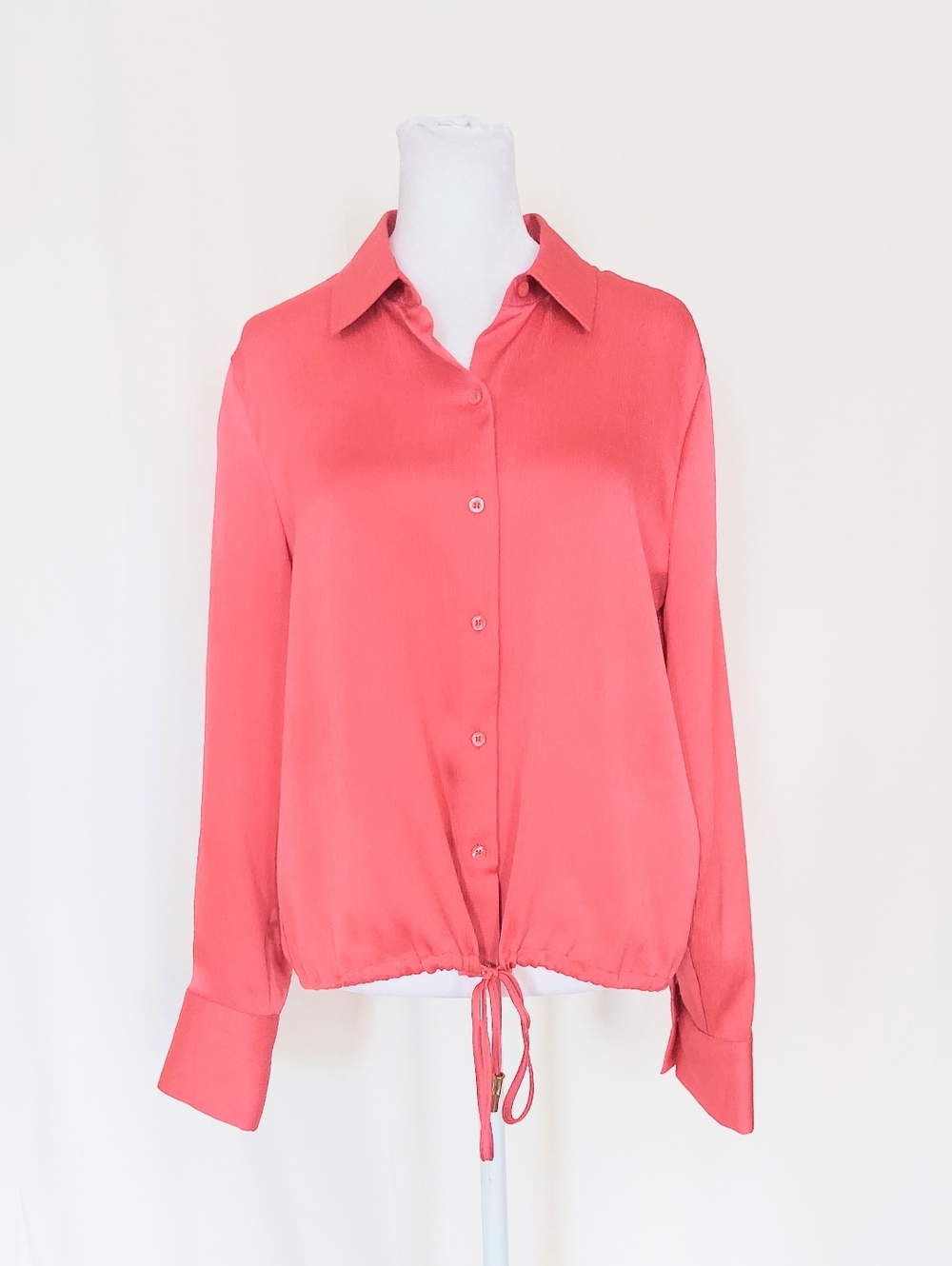 Donna Karan New York Long Sleeve Button Down Tie Waist Blouse Pink Size XS